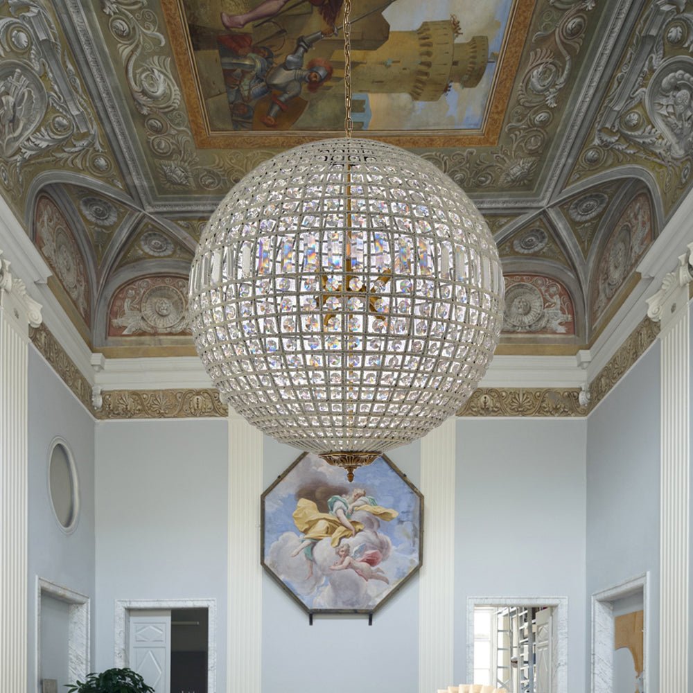 Roligt Vintage Globe Brass Crystal Chandelier