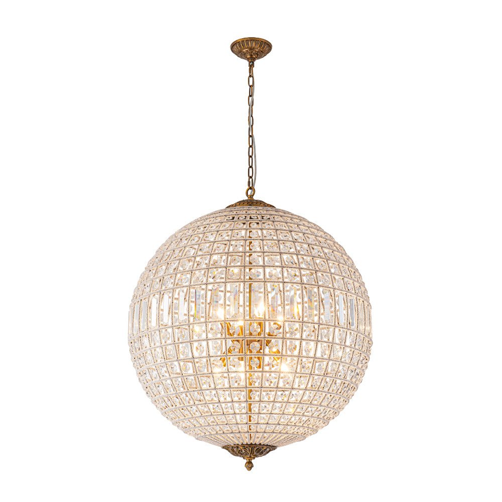 Roligt Vintage Globe Brass Crystal Chandelier