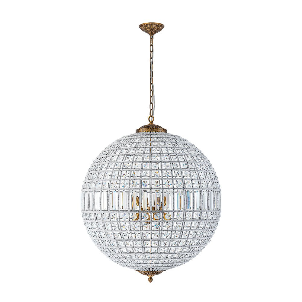 Roligt Vintage Globe Brass Crystal Chandelier