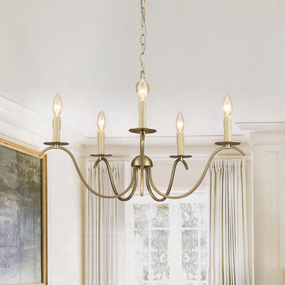 Eirikuvo Farmhouse Candle Style Brass Metal Chandelier
