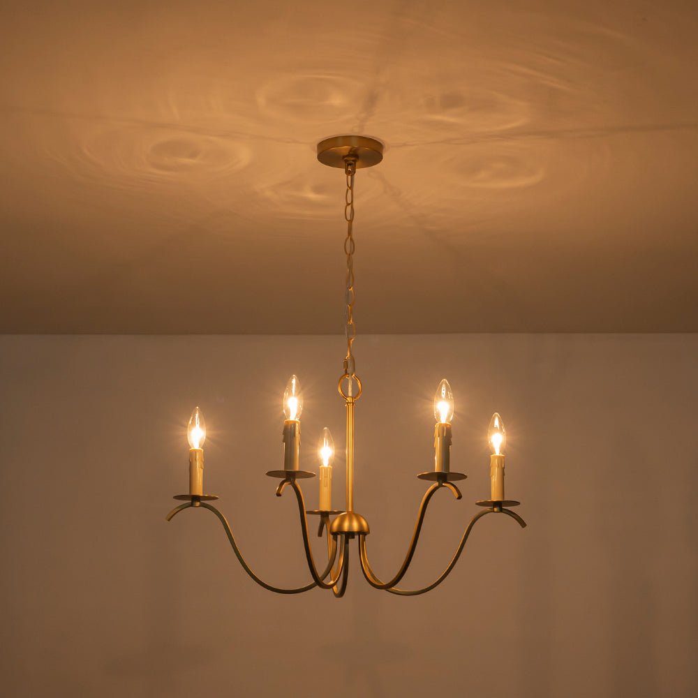 Eirikuvo Farmhouse Candle Style Brass Metal Chandelier