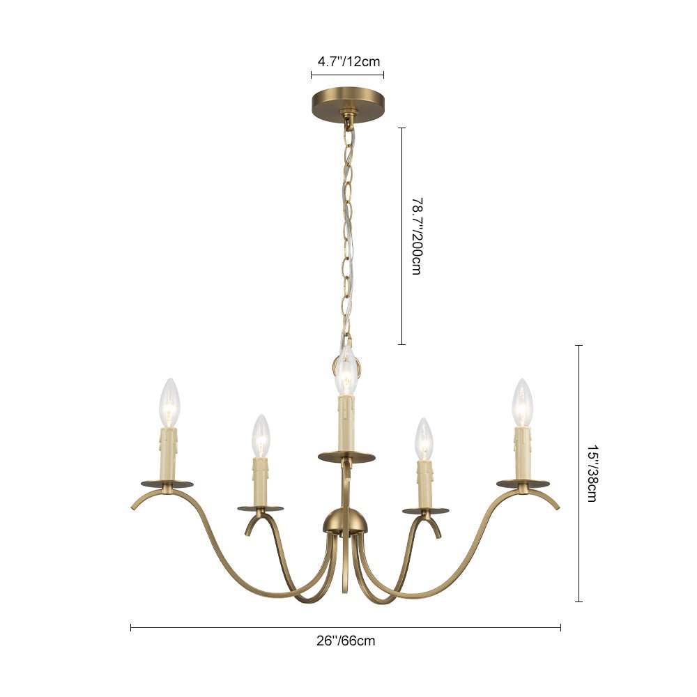 Eirikuvo Farmhouse Candle Style Brass Metal Chandelier