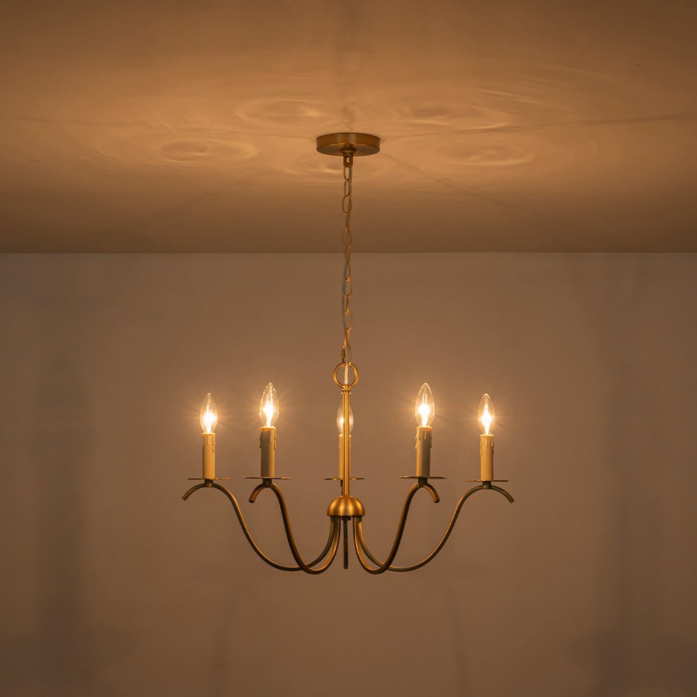 Eirikuvo Farmhouse Candle Style Brass Metal Chandelier