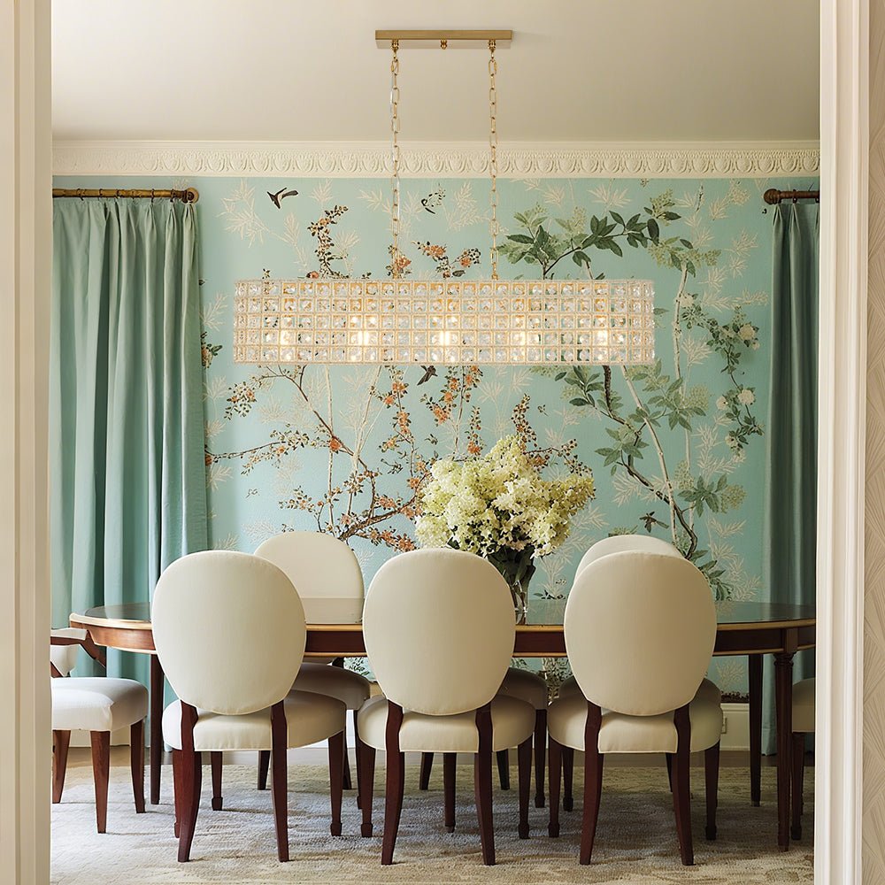 Jarnbruvux Luxe Brass Linear Crystal Chandelier