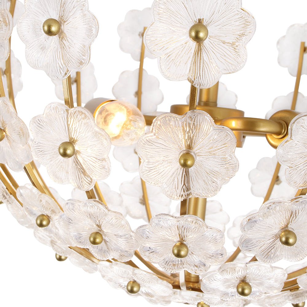 Yrvun Sculpture Brass Bloom Floral Glass Semi Flush Mount Light
