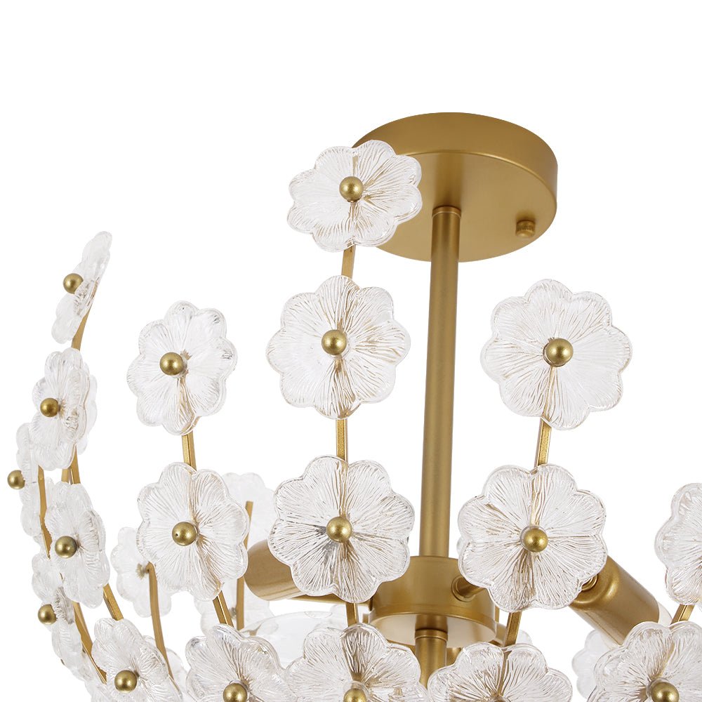 Yrvun Sculpture Brass Bloom Floral Glass Semi Flush Mount Light
