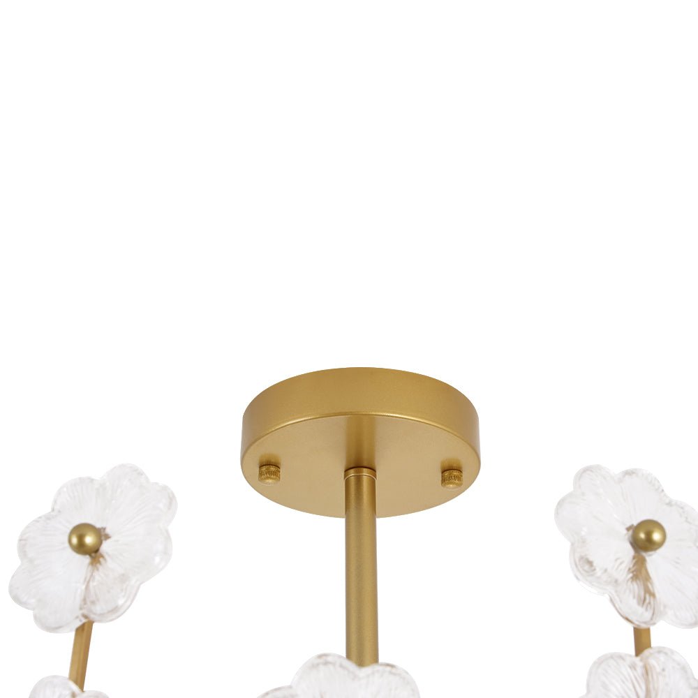 Yrvun Sculpture Brass Bloom Floral Glass Semi Flush Mount Light