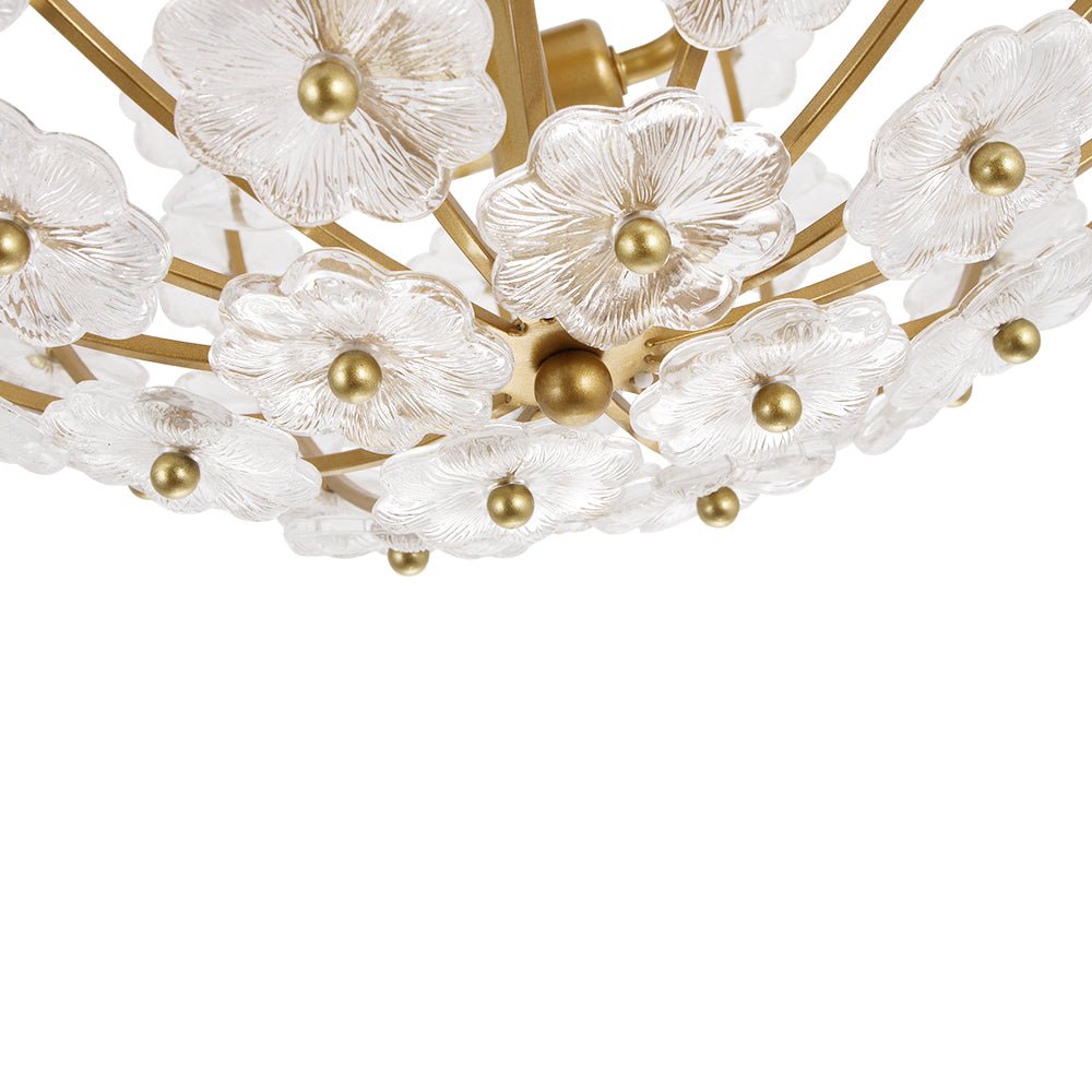 Yrvun Sculpture Brass Bloom Floral Glass Semi Flush Mount Light