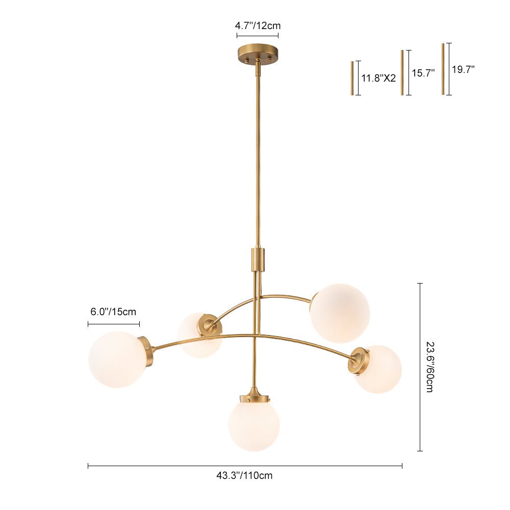 Blikuvum Funky Seesaw Arched Arm Globe Glass Semi Flush Chandelier