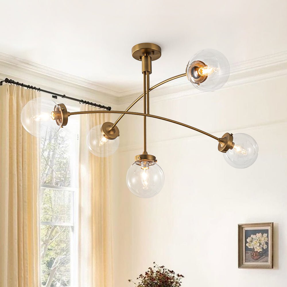 Blikuvum Funky Seesaw Arched Arm Globe Glass Semi Flush Chandelier