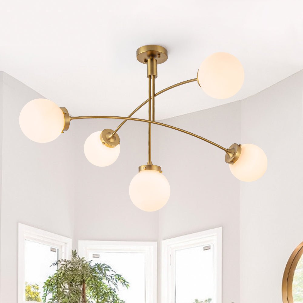 Blikuvum Funky Seesaw Arched Arm Globe Glass Semi Flush Chandelier