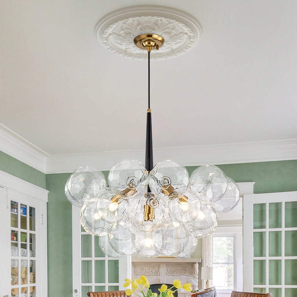 Alvuvum Funky Cluster Faceted Clear Glass Chandelier - Lamp Copper