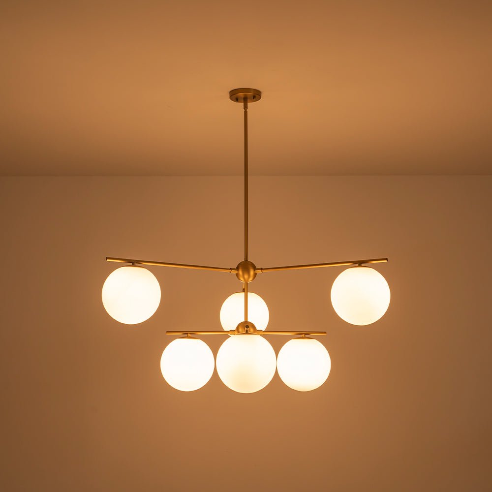 Ildvuva Funky Linear Sputnik Globe Tier Bubble Opal Glass Chandelier