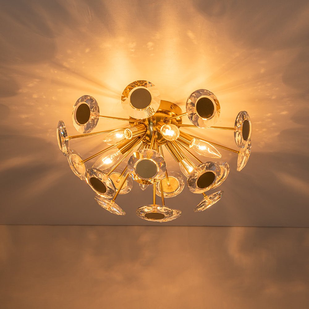Mjolkuvya Glam Accent Sunburst Crystal Semi Flush Light