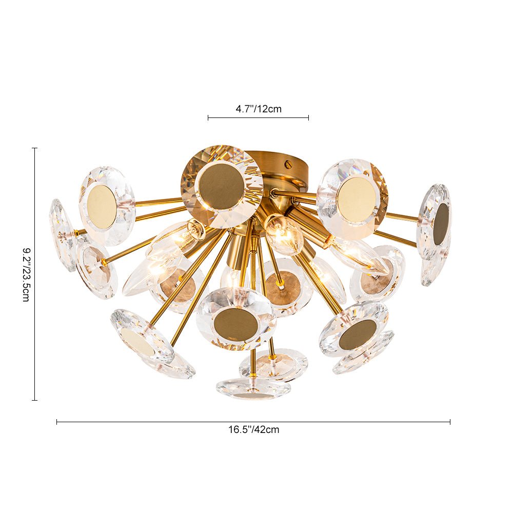 Mjolkuvya Glam Accent Sunburst Crystal Semi Flush Light