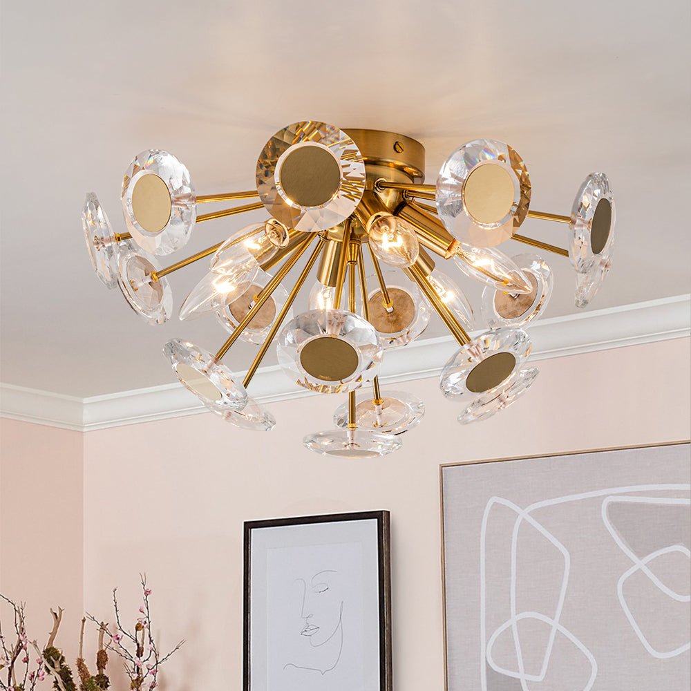 Mjolkuvya Glam Accent Sunburst Crystal Semi Flush Light