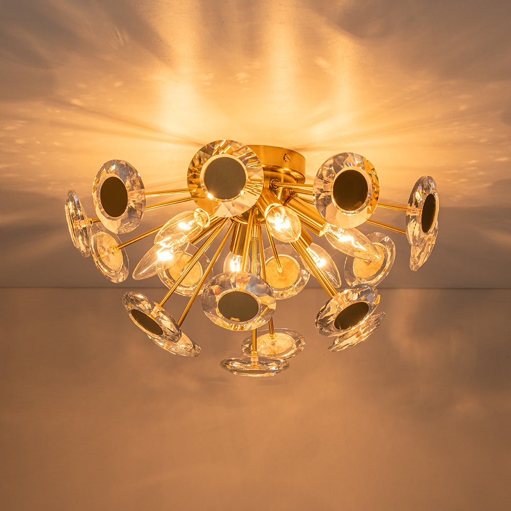 Mjolkuvya Glam Accent Sunburst Crystal Semi Flush Light
