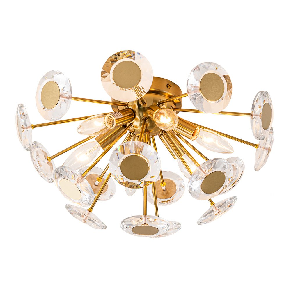 Mjolkuvya Glam Accent Sunburst Crystal Semi Flush Light