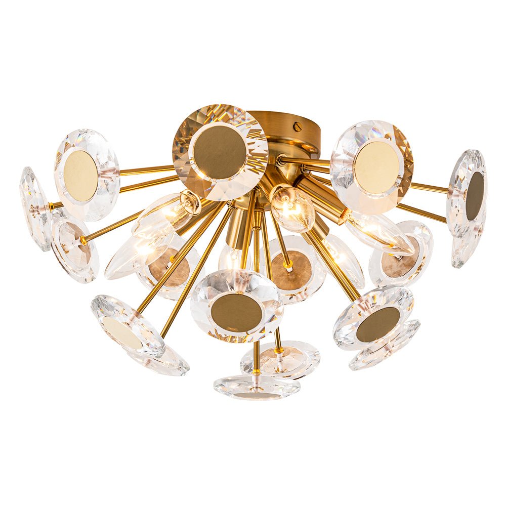 Mjolkuvya Glam Accent Sunburst Crystal Semi Flush Light
