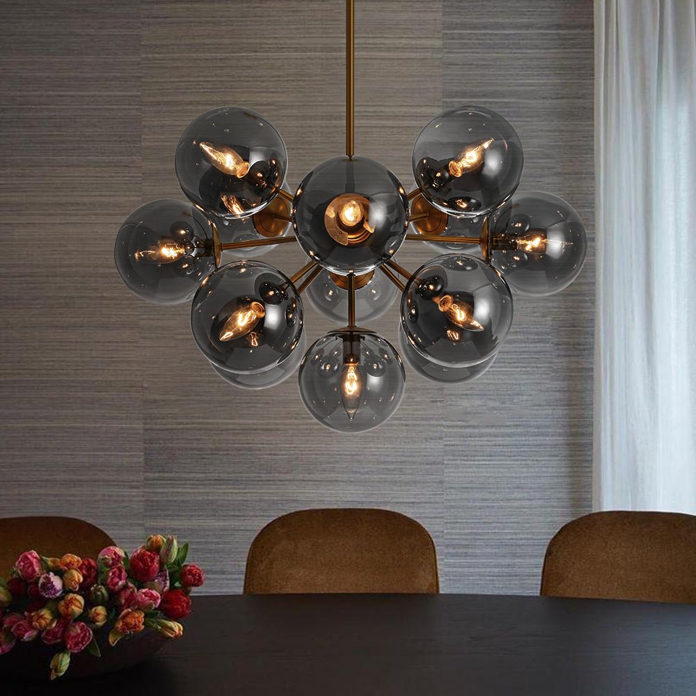 Varella Modern Smoked Glass Fixture Light Chandelier - Lamp Copper