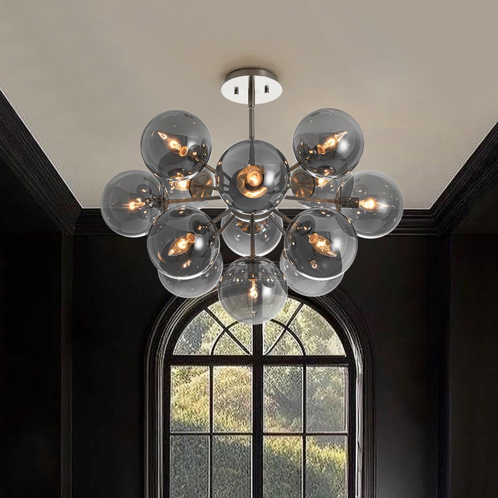 Varella Modern Smoked Glass Fixture Light Chandelier - Lamp Copper