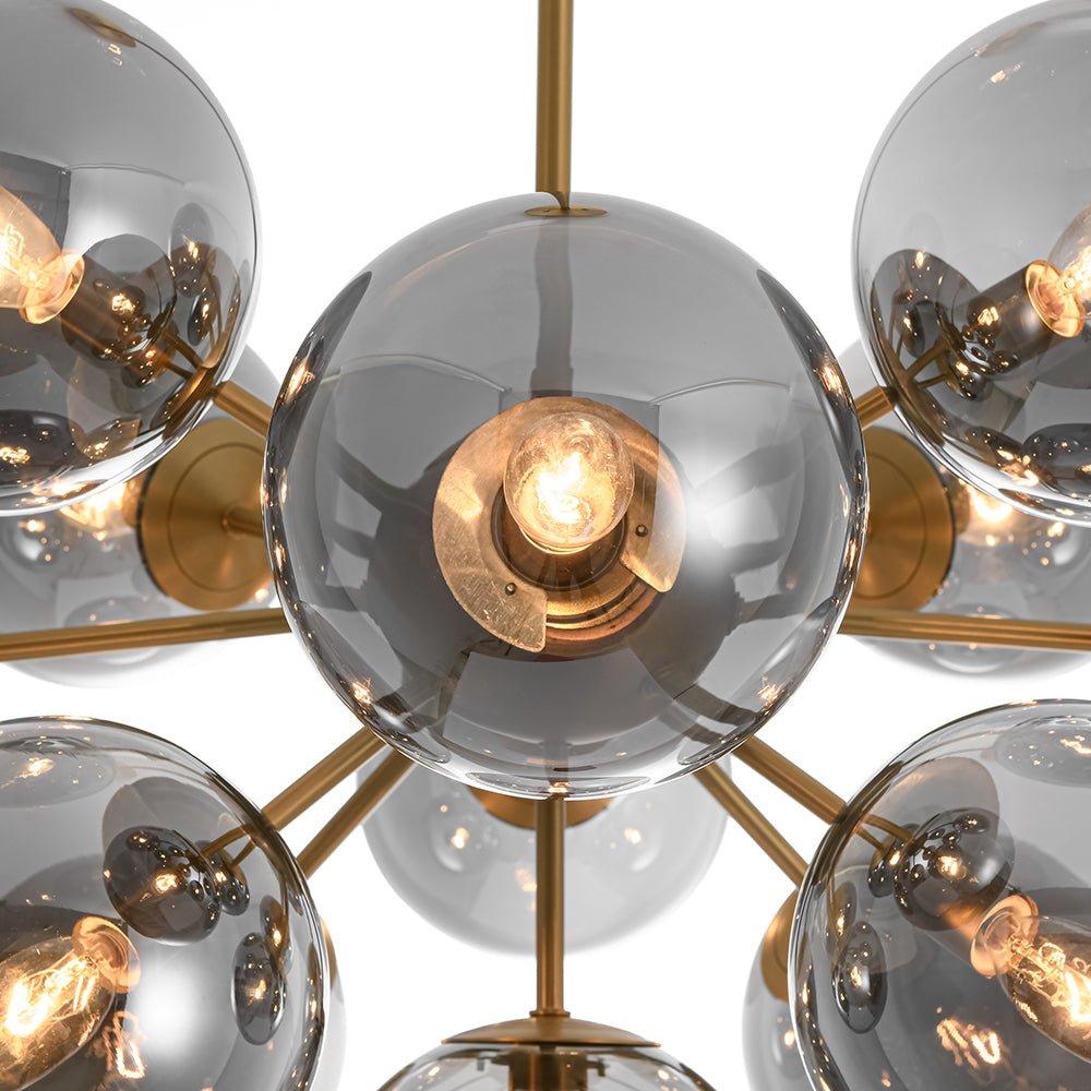 Varella Modern Smoked Glass Fixture Light Chandelier - Lamp Copper