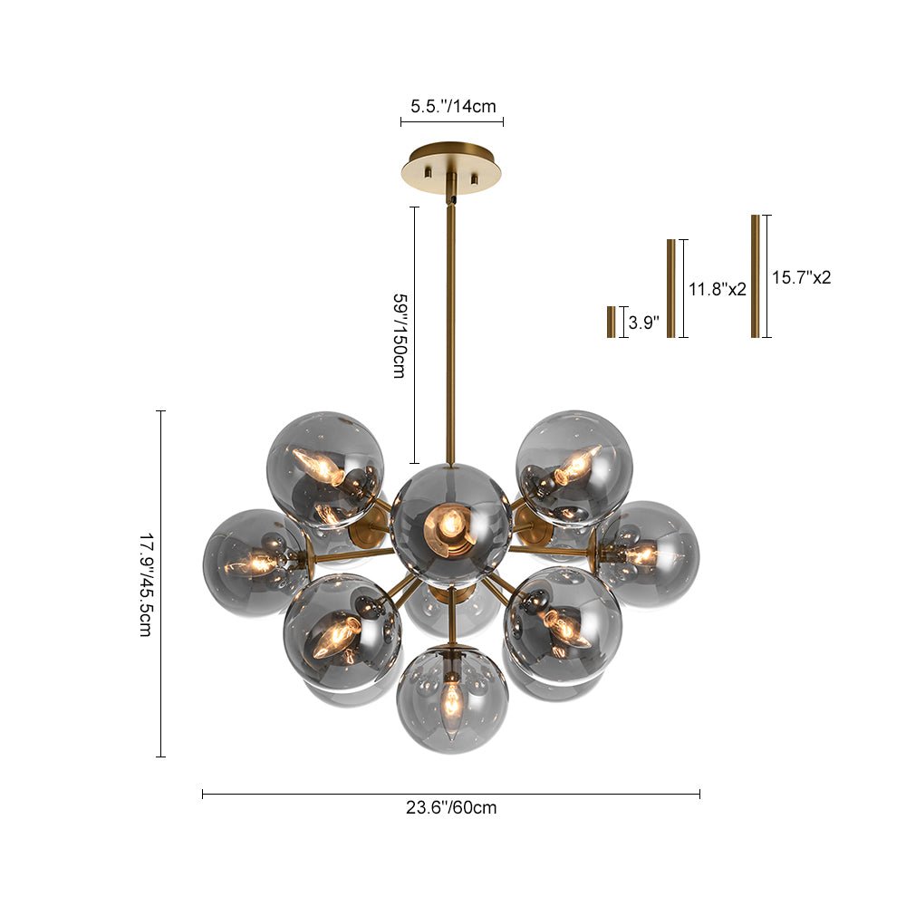 Varella Modern Smoked Glass Fixture Light Chandelier - Lamp Copper