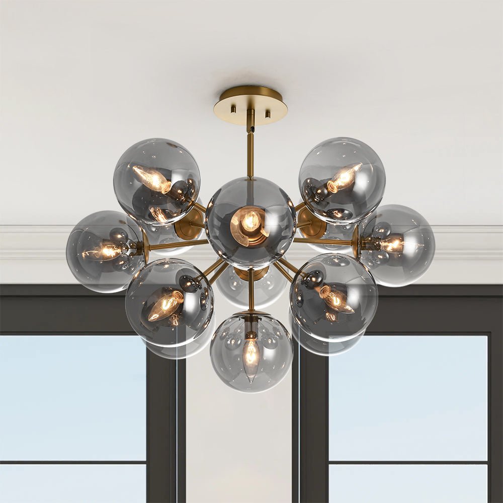 Varella Modern Smoked Glass Fixture Light Chandelier - Lamp Copper