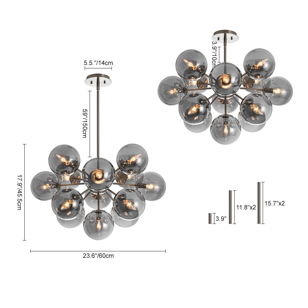 Varella Modern Smoked Glass Fixture Light Chandelier - Lamp Copper