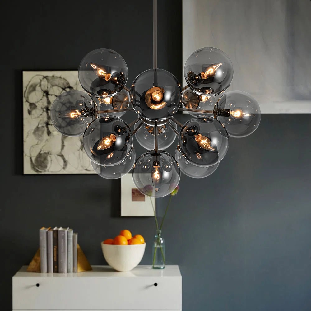 Varella Modern Smoked Glass Fixture Light Chandelier - Lamp Copper