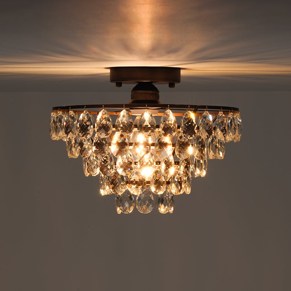 Ildvuvox Glam Faceted Tiered Metal Semi Flush Mount Light