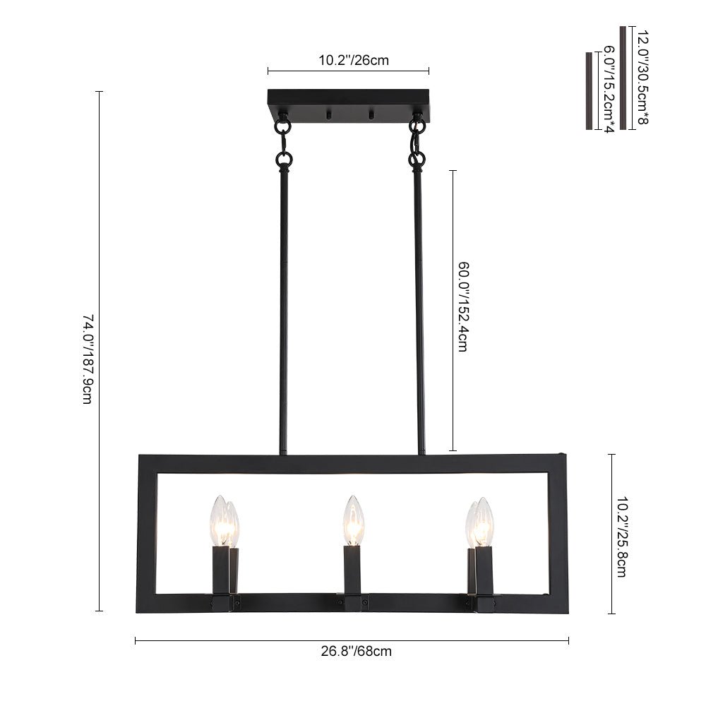Fljotuvyr Industrial Candle Style Black Rectangular Metal Chandelier