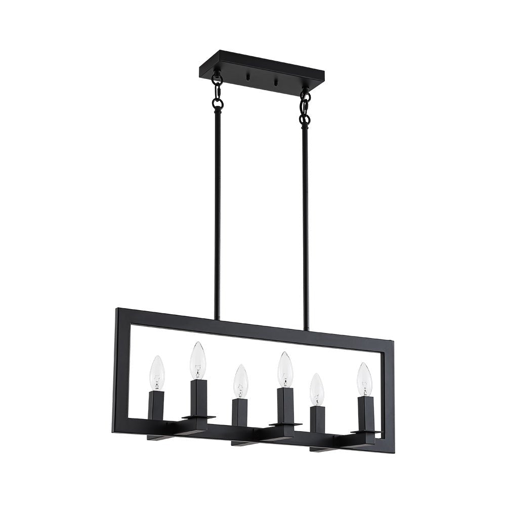 Fljotuvyr Industrial Candle Style Black Rectangular Metal Chandelier