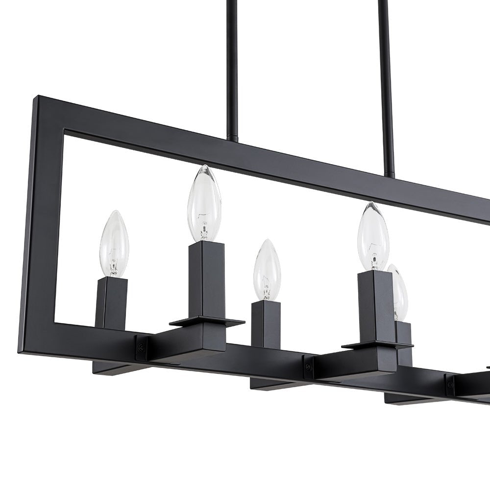 Fljotuvyr Industrial Candle Style Black Rectangular Metal Chandelier