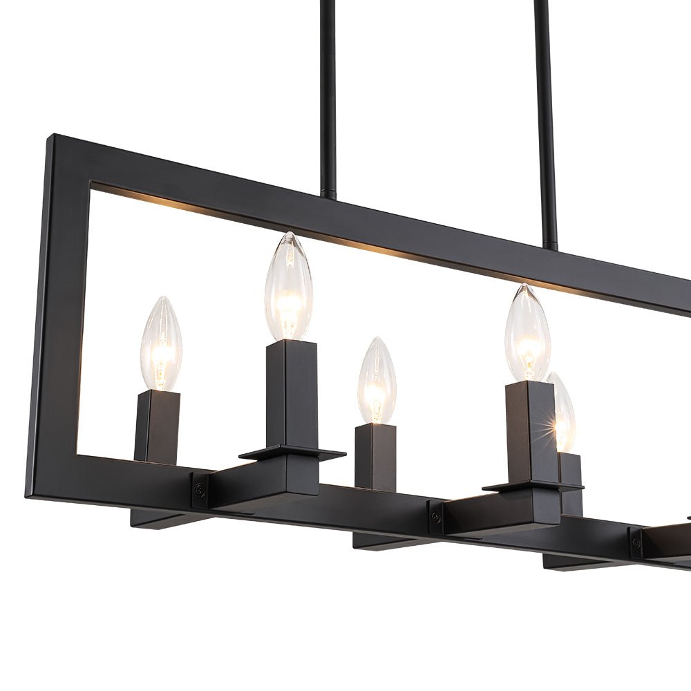 Fljotuvyr Industrial Candle Style Black Rectangular Metal Chandelier