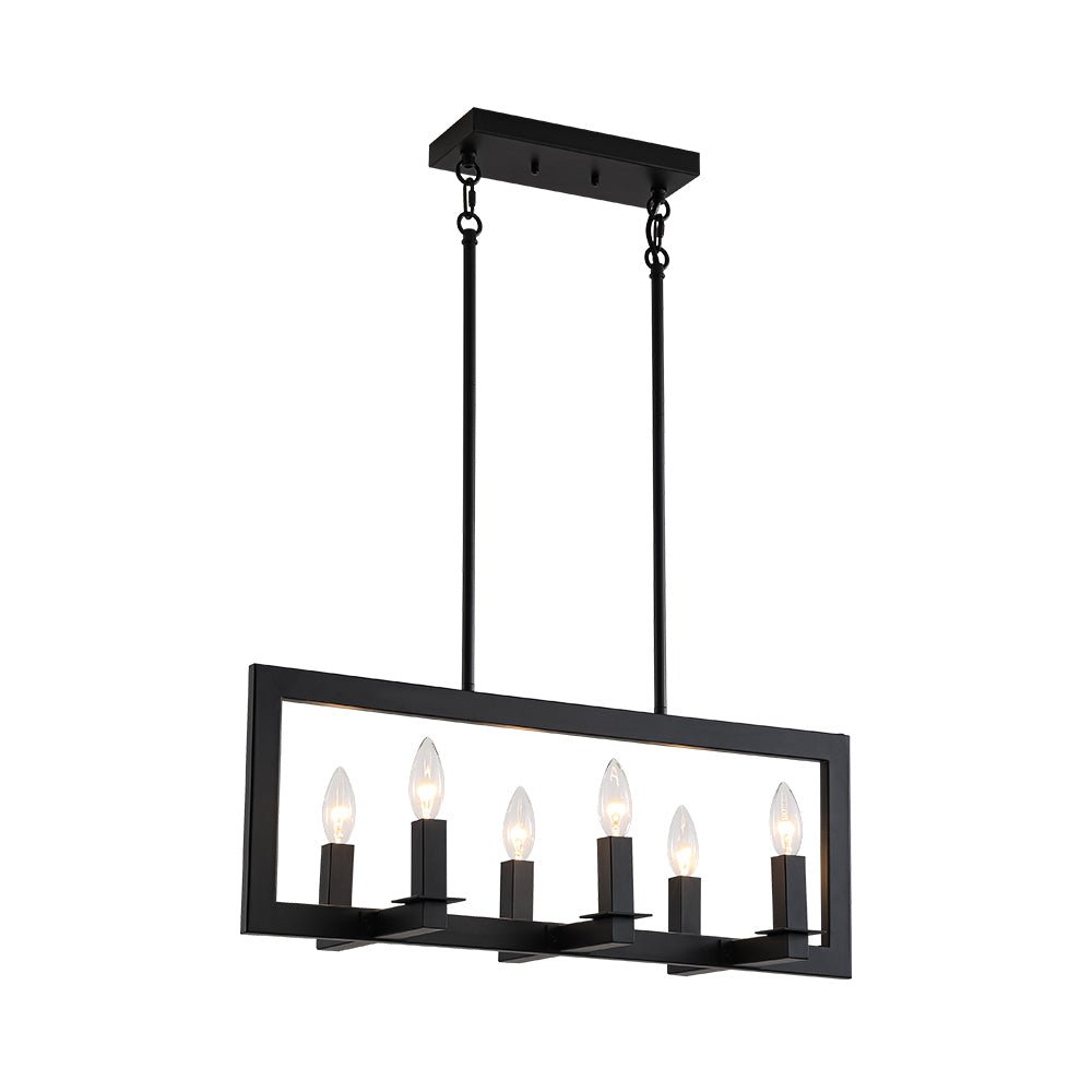 Fljotuvyr Industrial Candle Style Black Rectangular Metal Chandelier