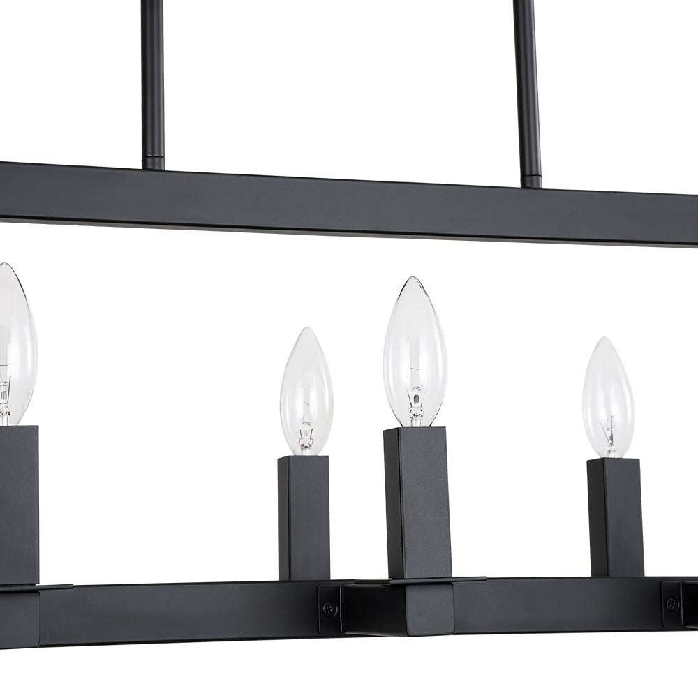 Fljotuvyr Industrial Candle Style Black Rectangular Metal Chandelier