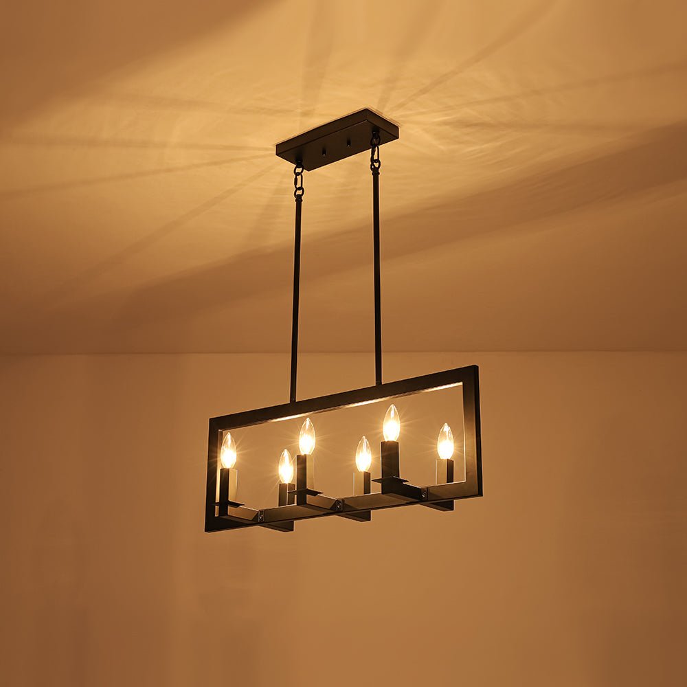 Fljotuvyr Industrial Candle Style Black Rectangular Metal Chandelier