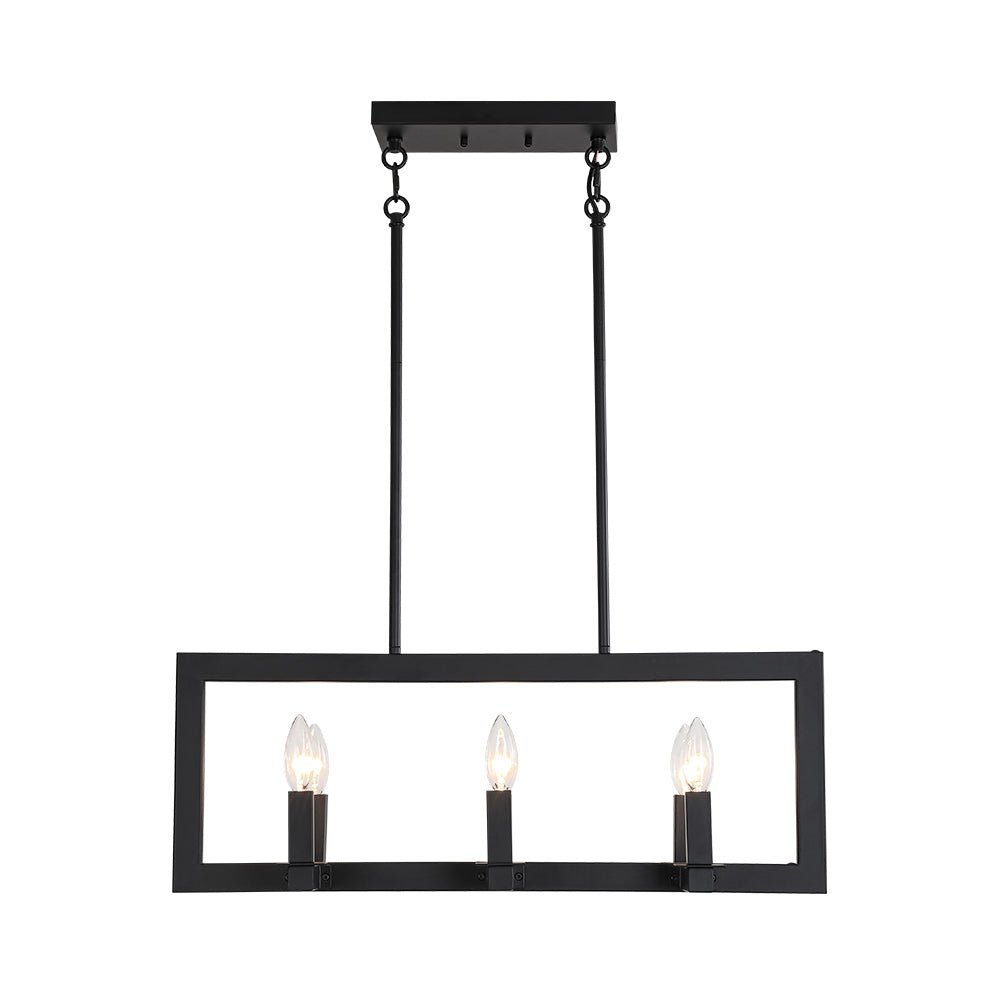 Fljotuvyr Industrial Candle Style Black Rectangular Metal Chandelier