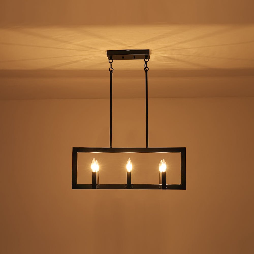 Fljotuvyr Industrial Candle Style Black Rectangular Metal Chandelier