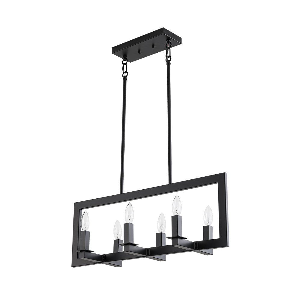 Fljotuvyr Industrial Candle Style Black Rectangular Metal Chandelier