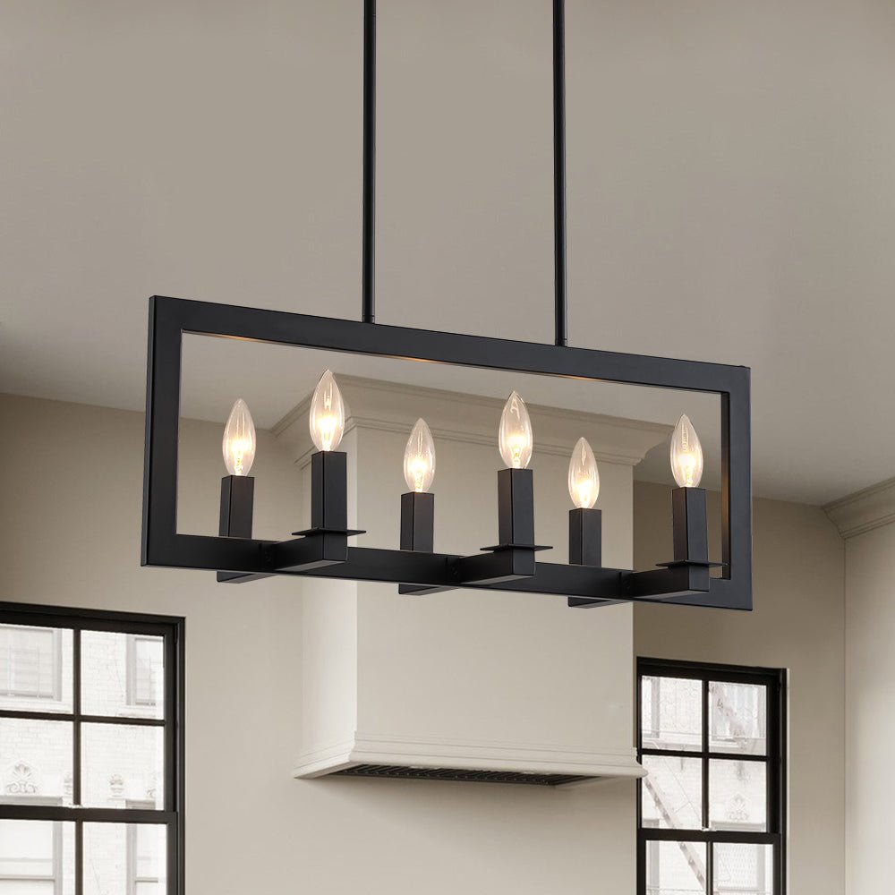 Fljotuvyr Industrial Candle Style Black Rectangular Metal Chandelier