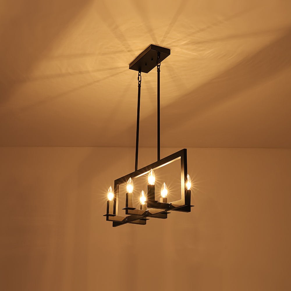 Fljotuvyr Industrial Candle Style Black Rectangular Metal Chandelier