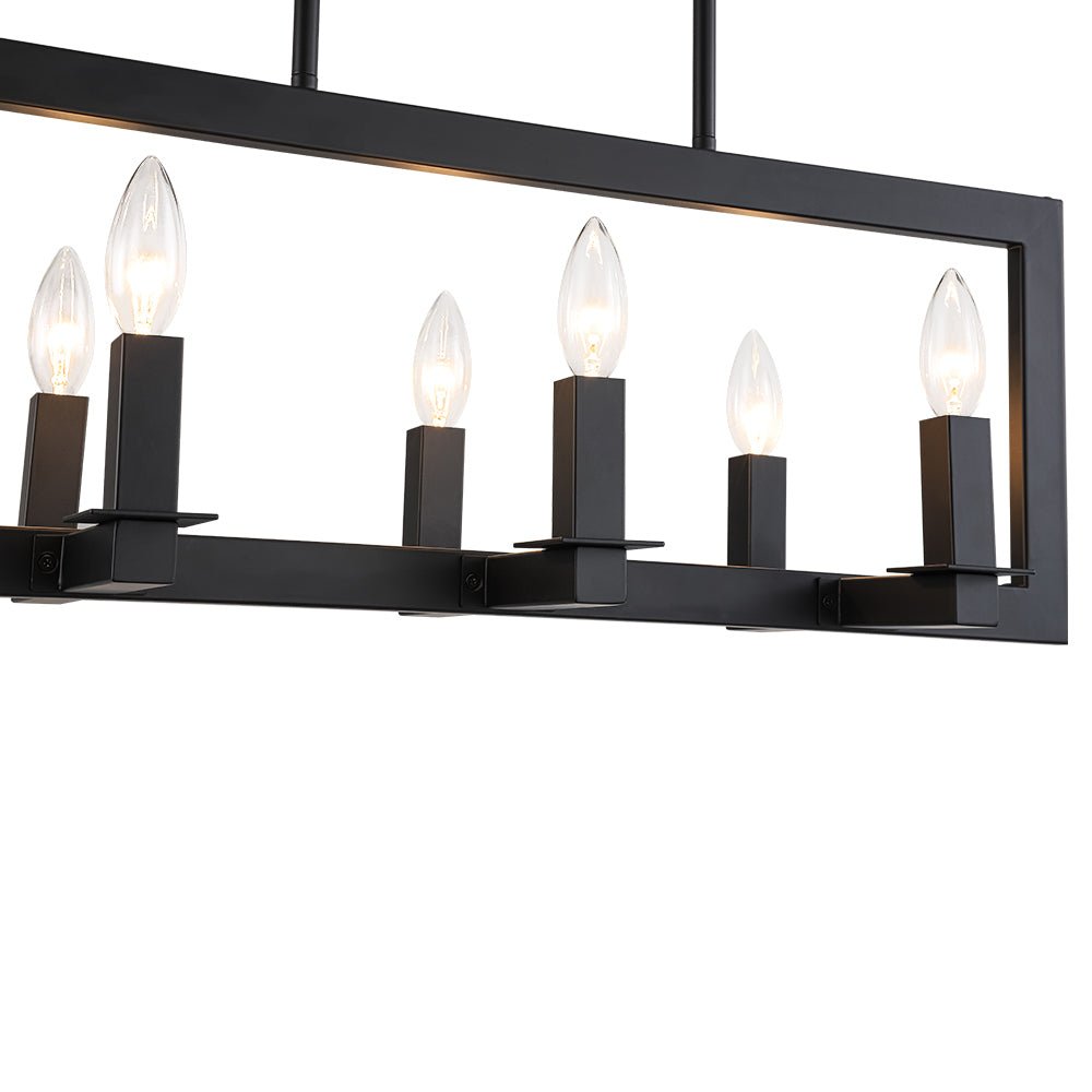 Fljotuvyr Industrial Candle Style Black Rectangular Metal Chandelier