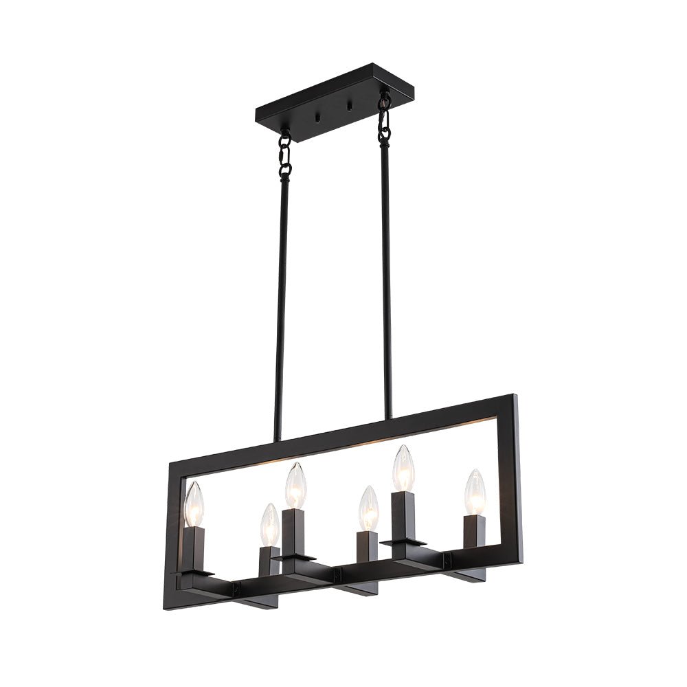 Fljotuvyr Industrial Candle Style Black Rectangular Metal Chandelier