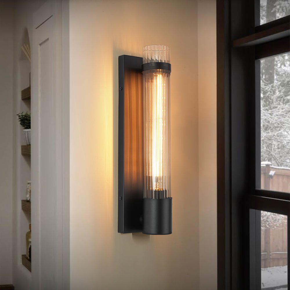 Fljotari Industrial Black Reeded Linear Glass Wall Light