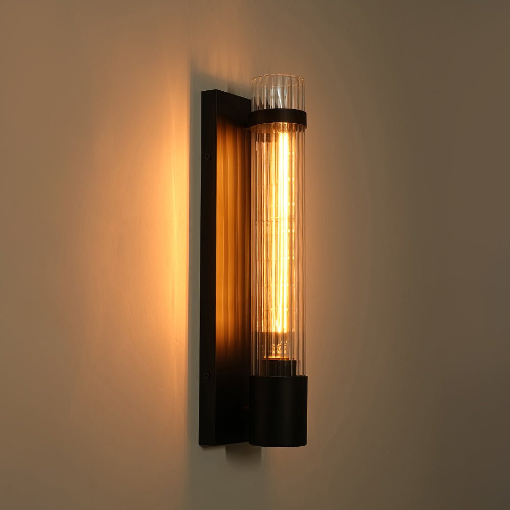 Fljotari Industrial Black Reeded Linear Glass Wall Light