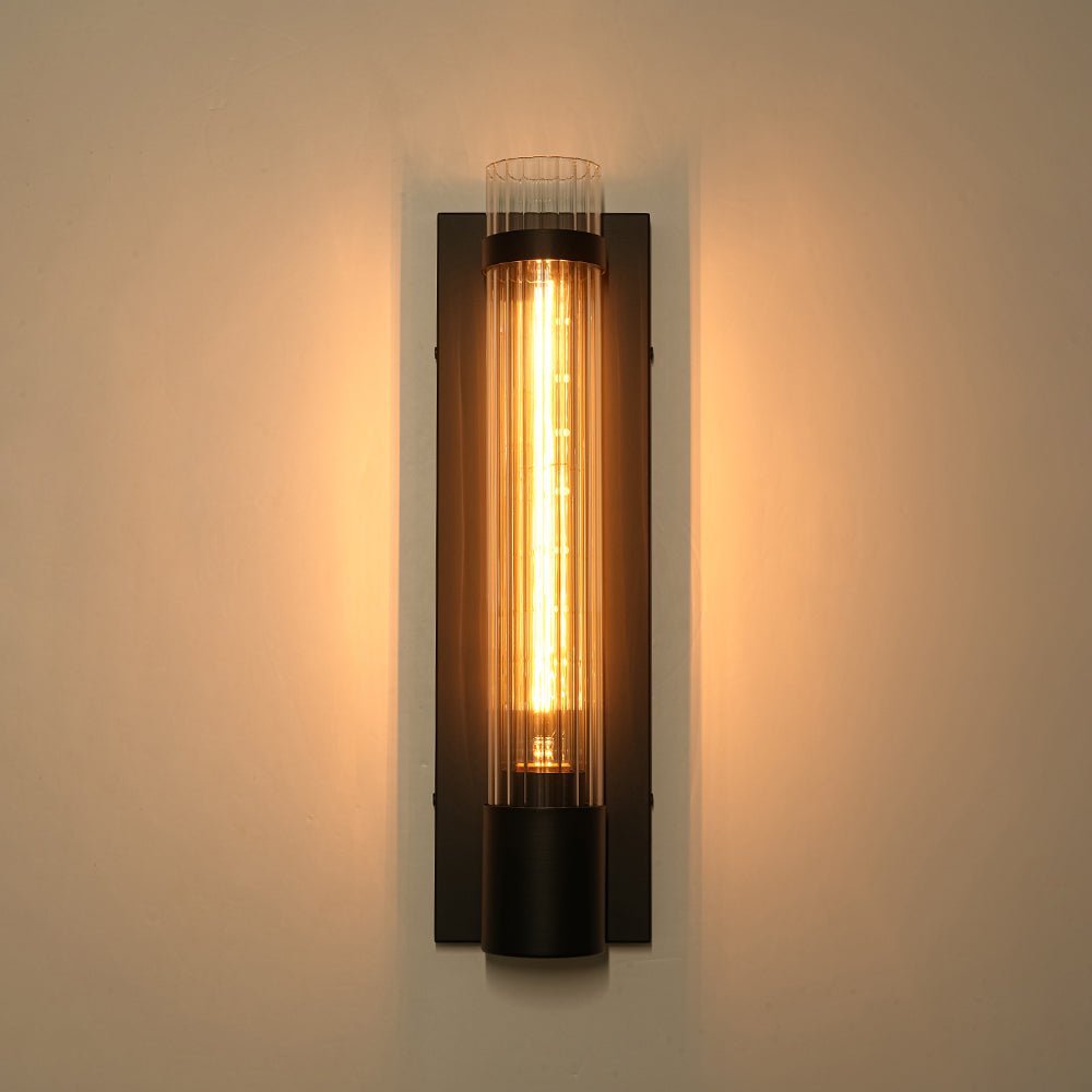 Fljotari Industrial Black Reeded Linear Glass Wall Light