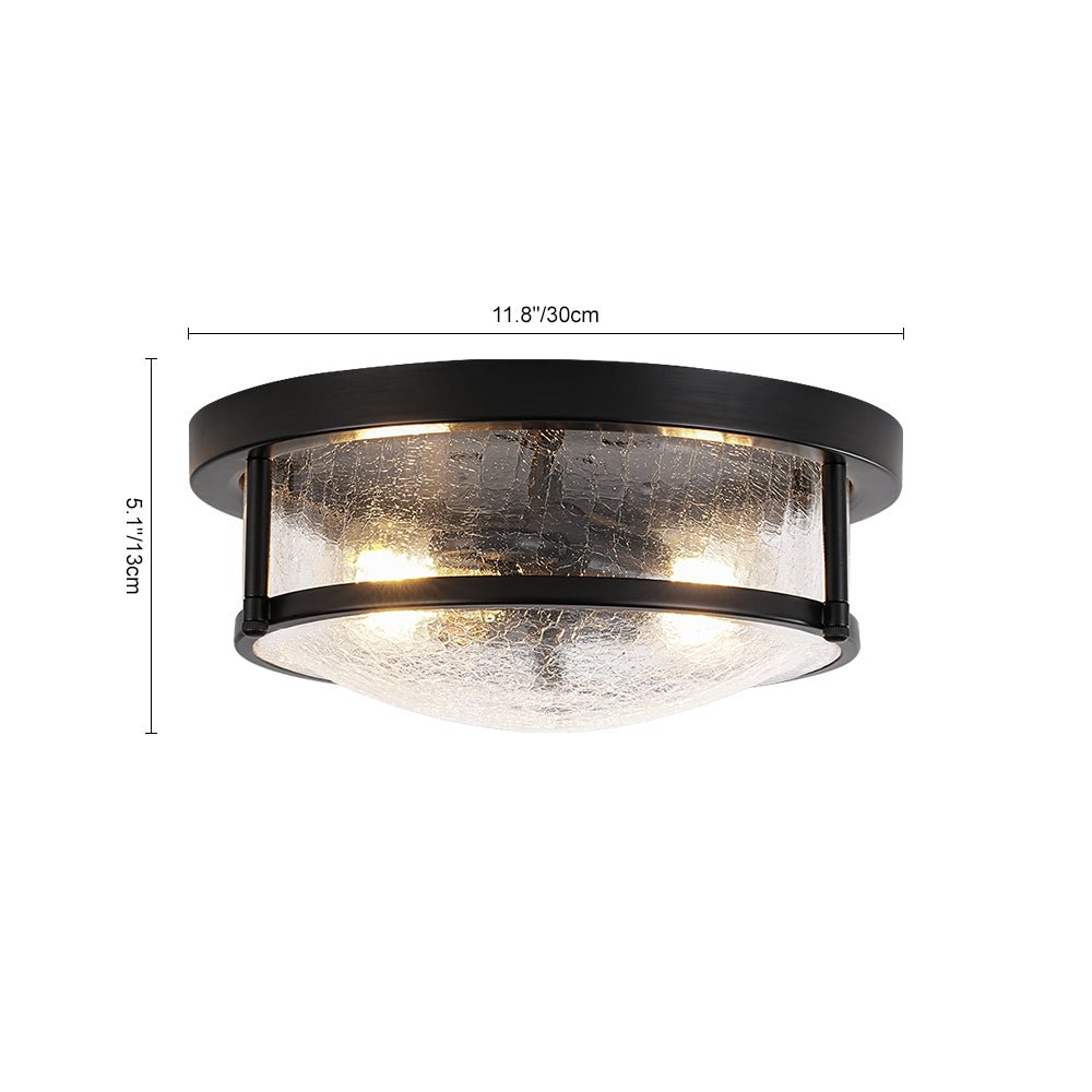Ostruvux Industrial Crackled Black Glass Flush Mount Light