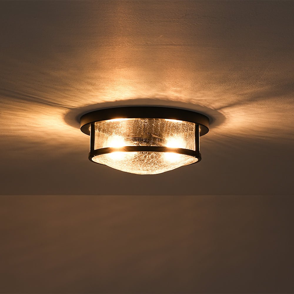 Ostruvux Industrial Crackled Black Glass Flush Mount Light
